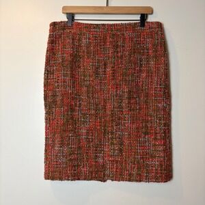 J.Crew No 2 Pencil Skirt Womens 12 Orange Pink Brown Tweed Boucle Wool Blend